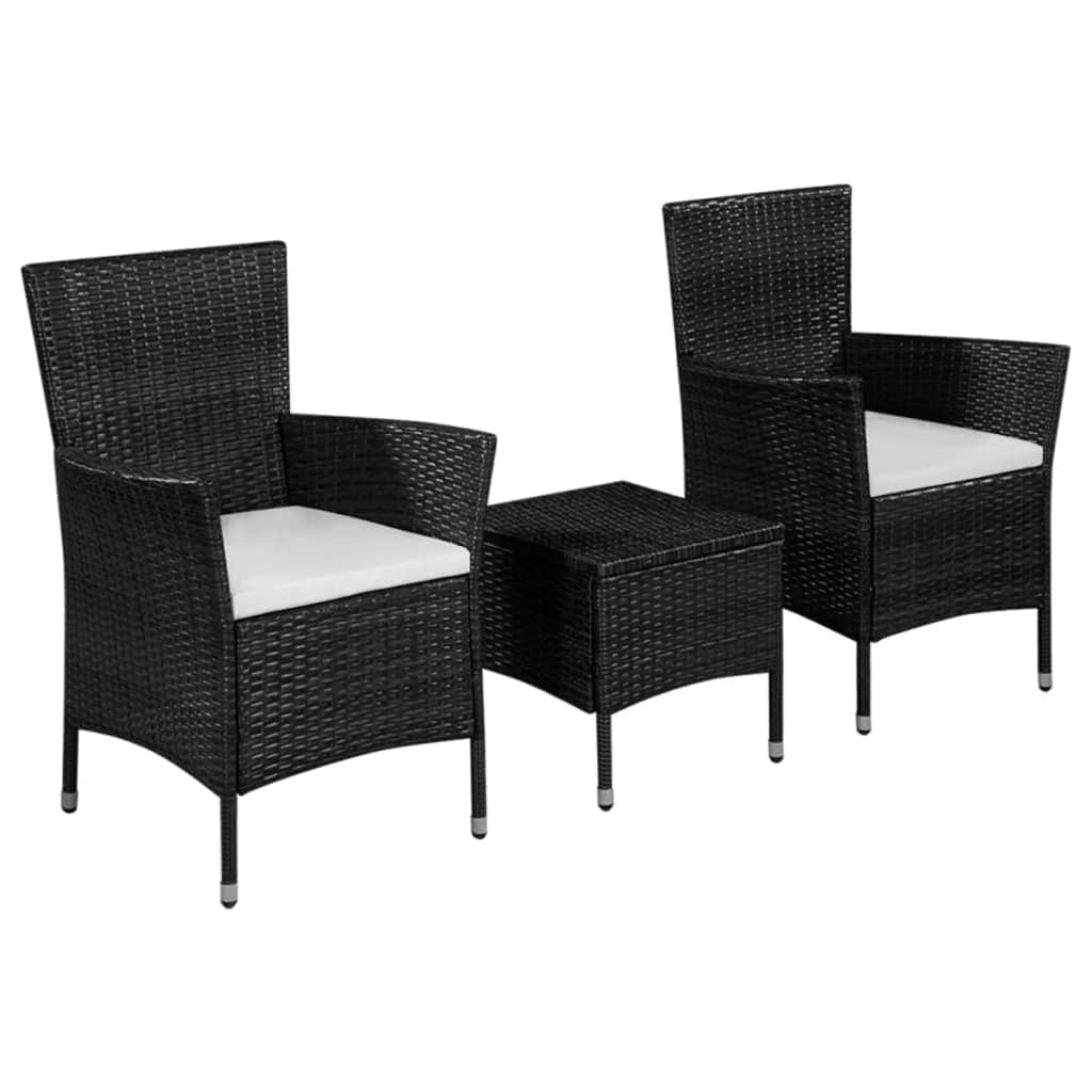 3 Piece Bistro Set Poly Rattan Black - Simple deals