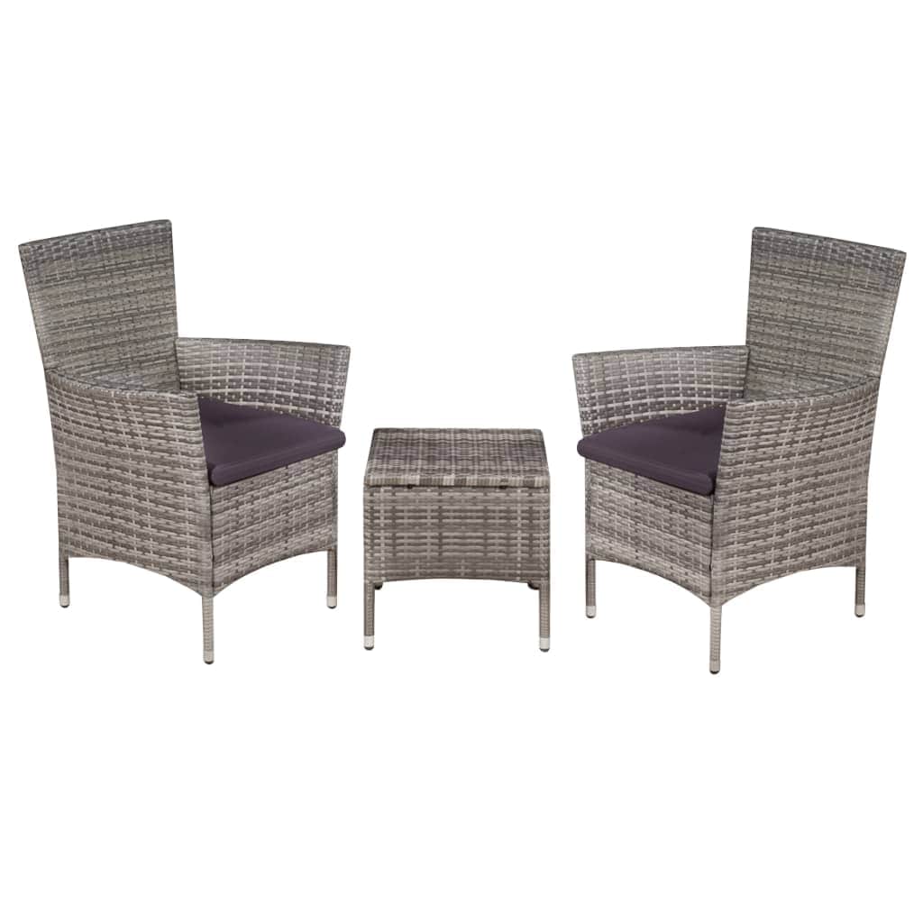 3 Piece Bistro Set Poly Rattan Grey - Simple deals