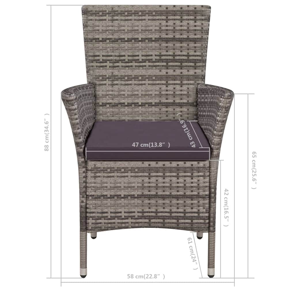 3 Piece Bistro Set Poly Rattan Grey - Simple deals