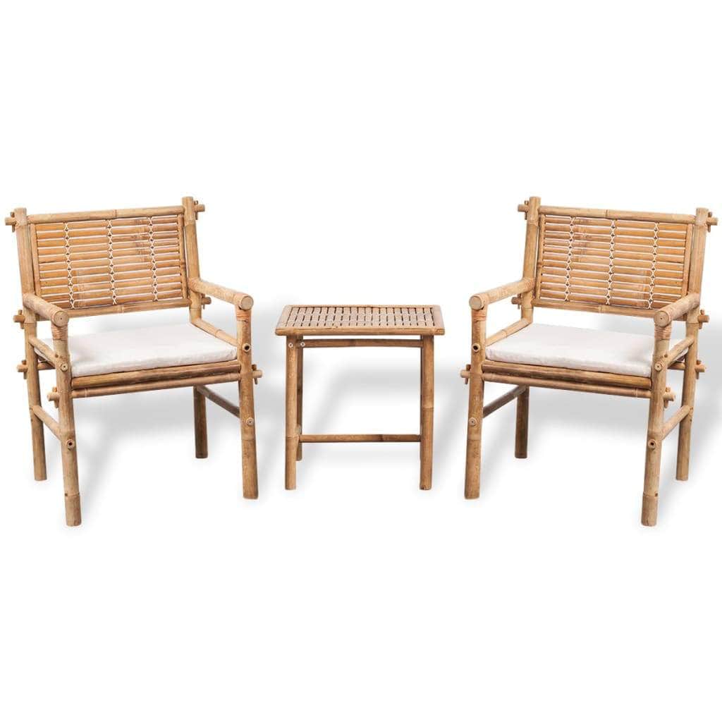 3 Piece Bistro Set with Cushions Bamboo - Simple deals