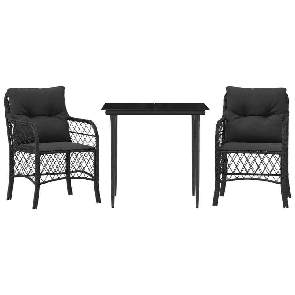 3 Piece Bistro Set with Cushions-Black