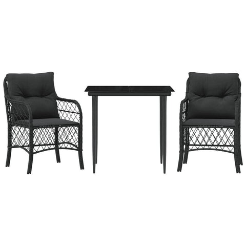 3 Piece Bistro Set with Cushions-Black