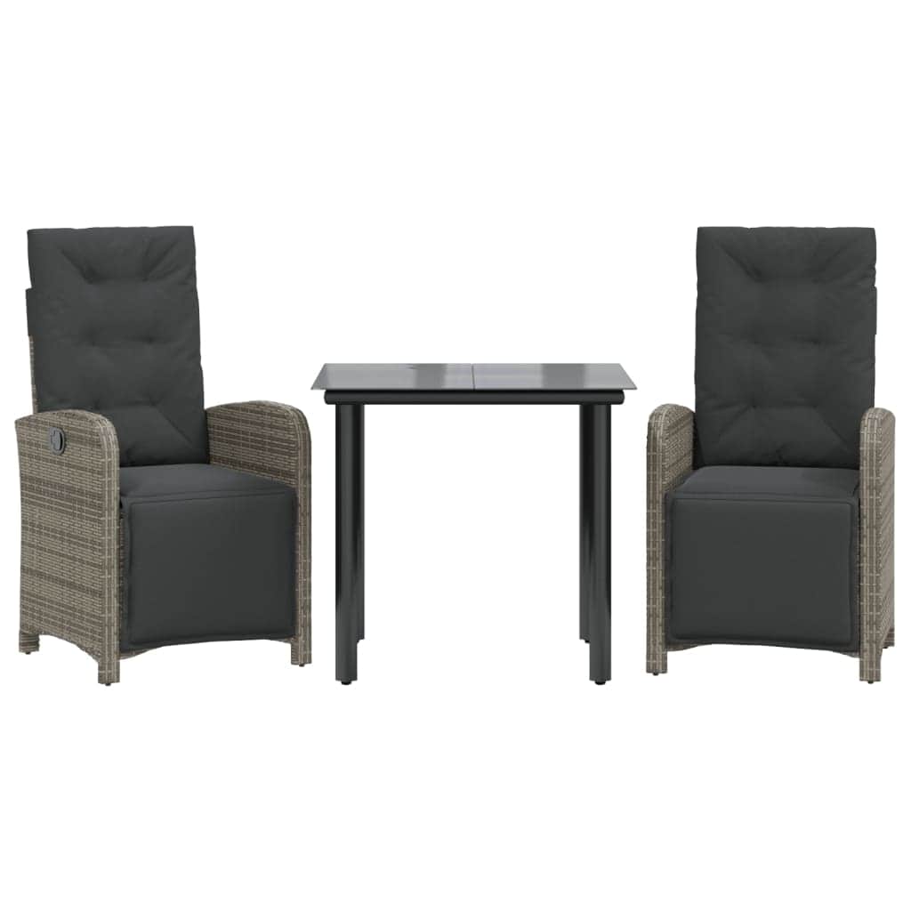 Grey colour - 3 Piece Bistro Set with Cushions Grey Poly Rattan