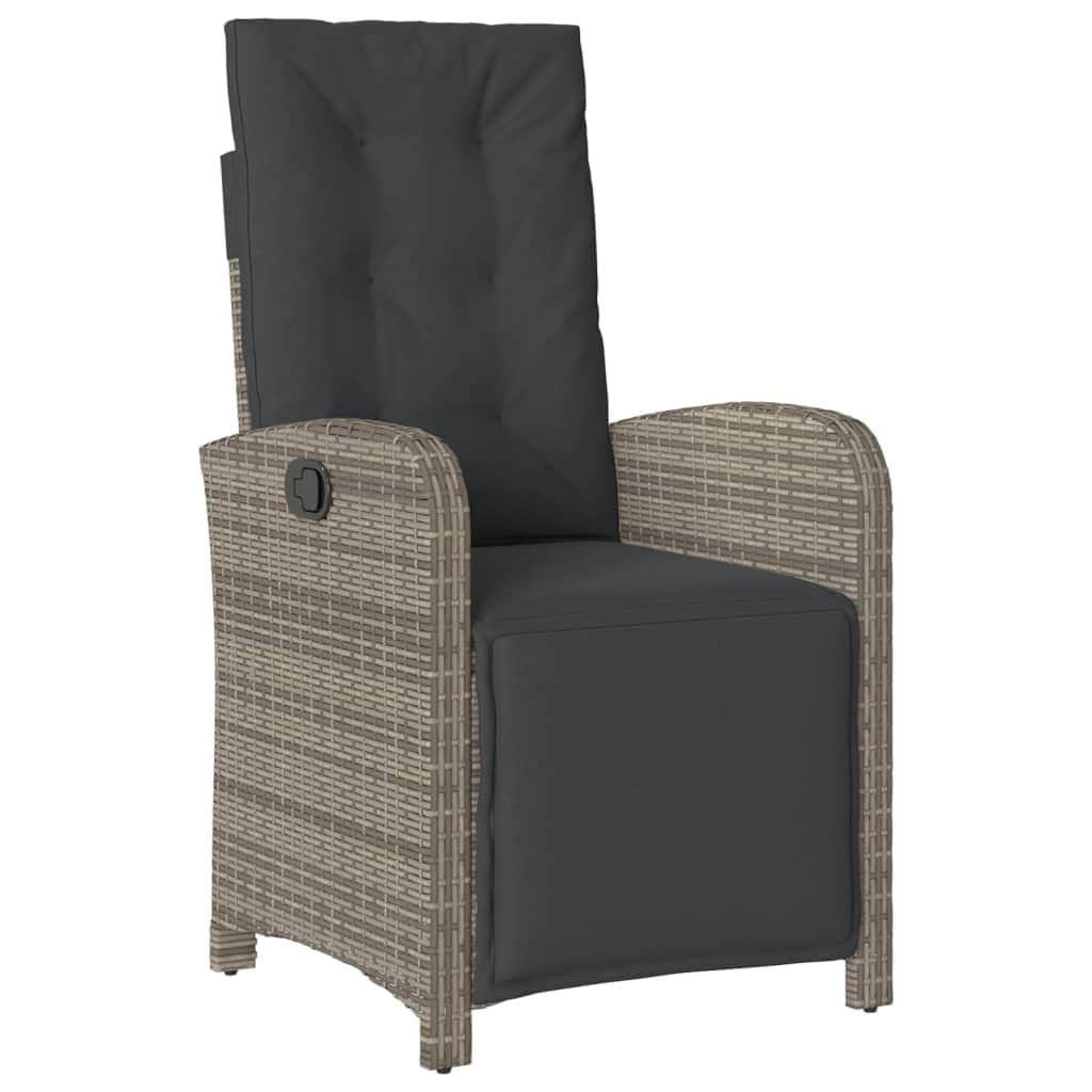 3 Piece Bistro Set with Cushions Grey Poly Rattan | Rattan finish