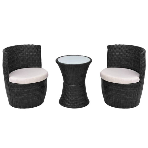3 Piece Bistro Set with Cushions Poly Rattan Black