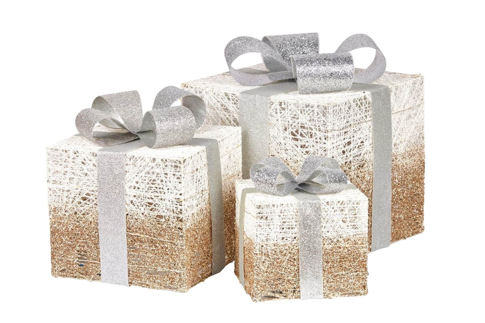 Christmas Present Display Set with Lights Champagne Finish, Christmas