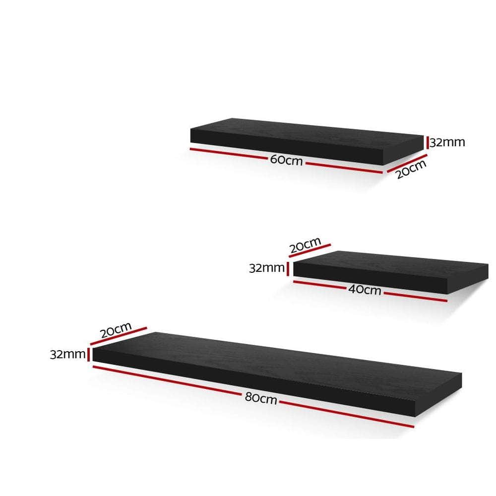 3 Piece Floating Wall Shelves - Black