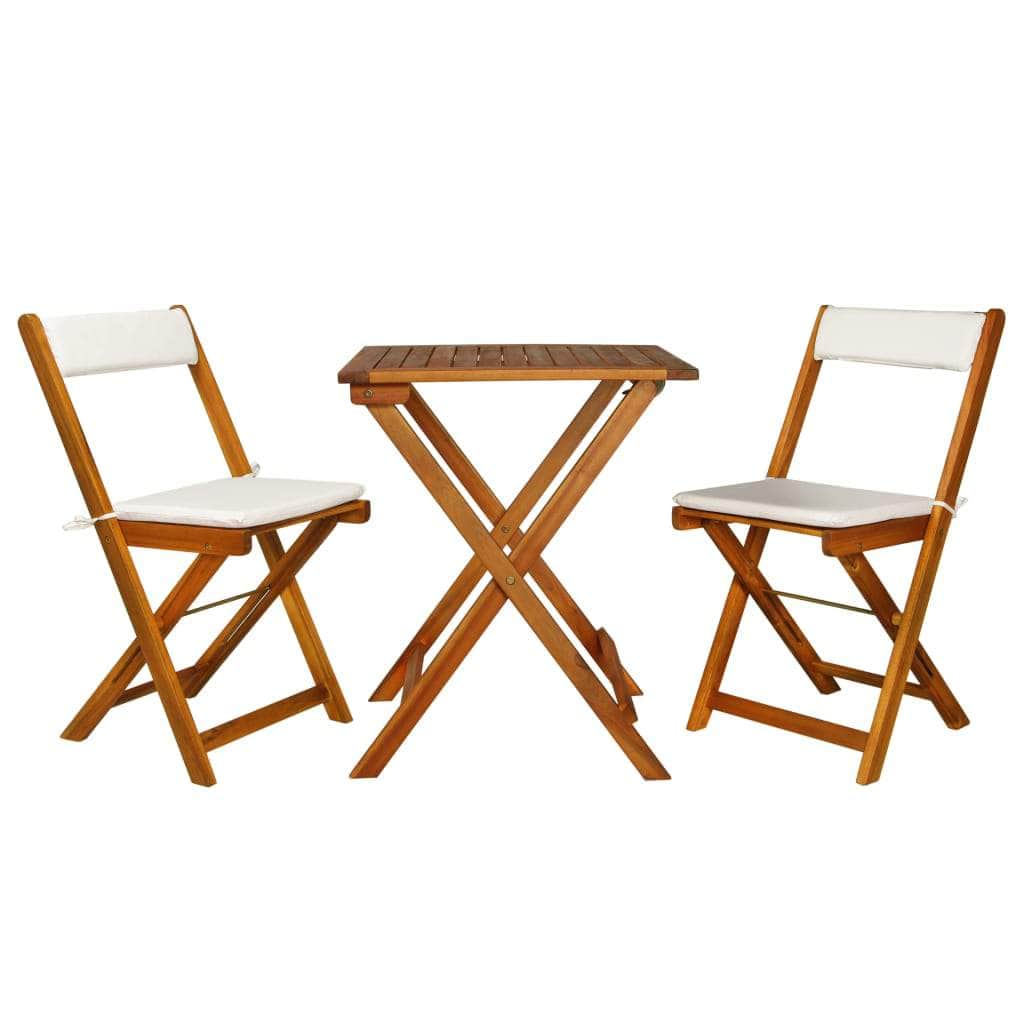 3 Piece Folding Bistro Set with Cushions Solid Acacia Wood - Simple deals