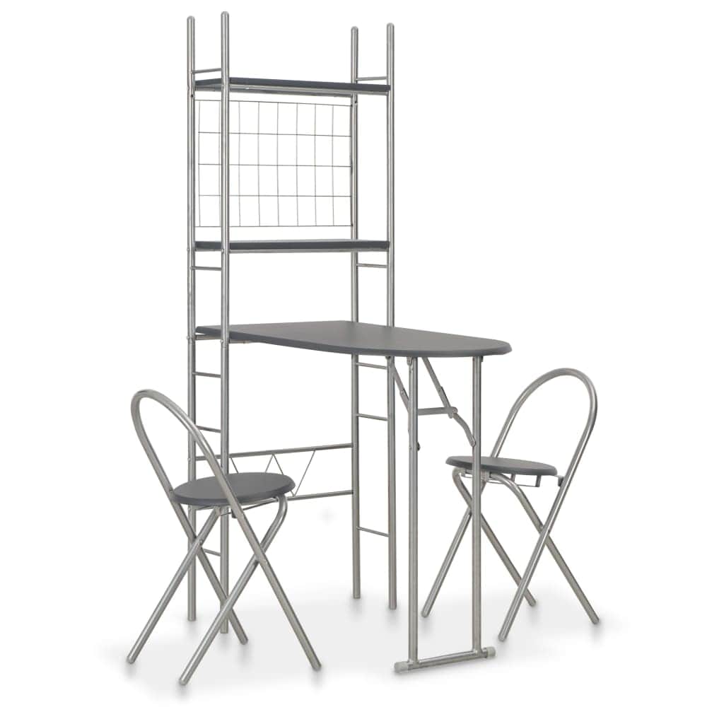 3 Piece Folding Dining Set with Storage Rack MDF Black