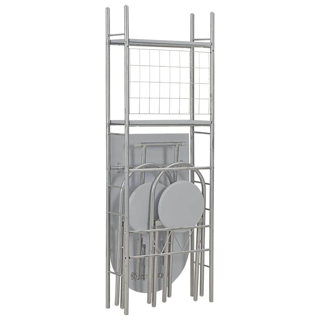 3 Piece Folding Dining Set with Storage Rack MDF Grey