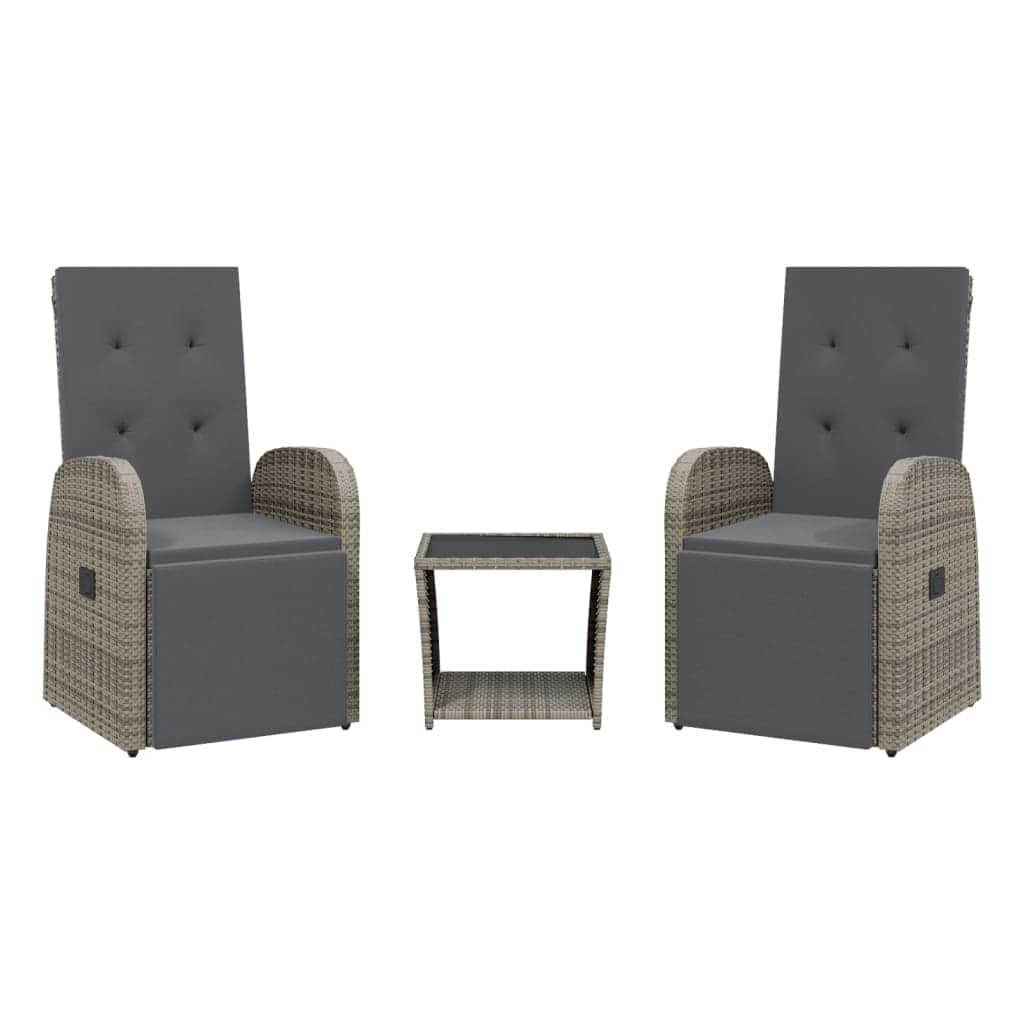 3 Piece Garden Dining Set with Cushions-Grey Poly Rattan