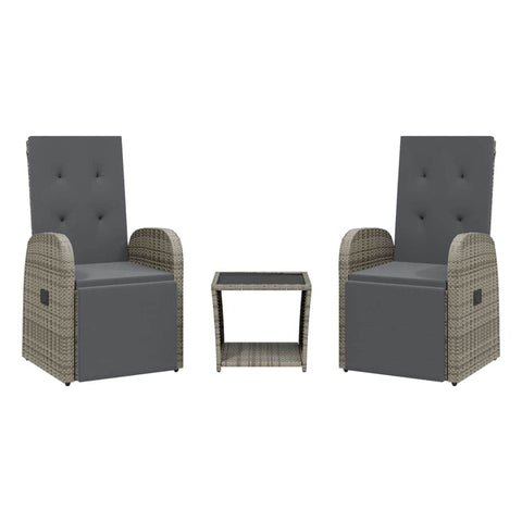 3 Piece Garden Dining Set with Cushions-Grey Poly Rattan