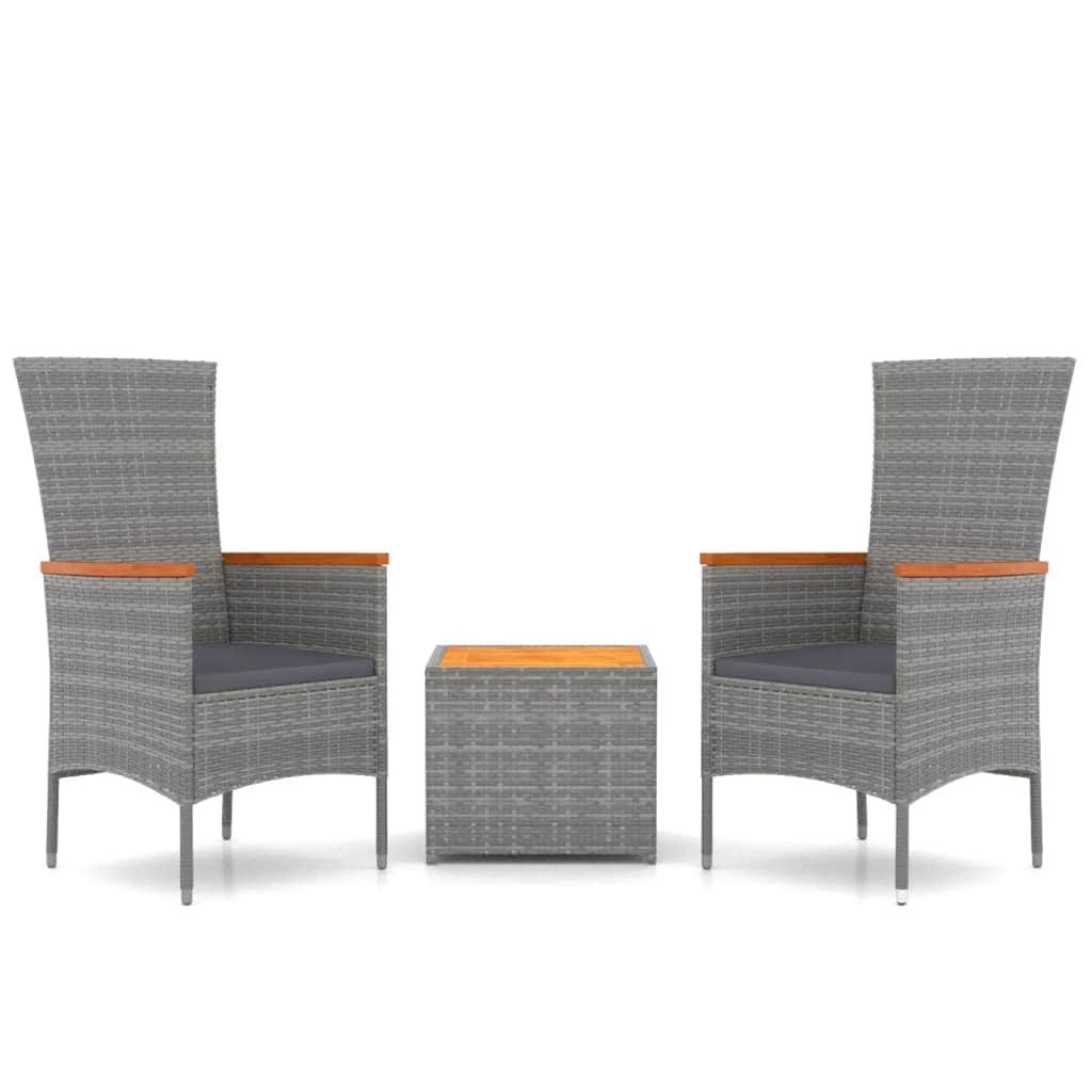 3 Piece Garden Lounge Set Grey Poly Rattan&Solid Wood Acacia