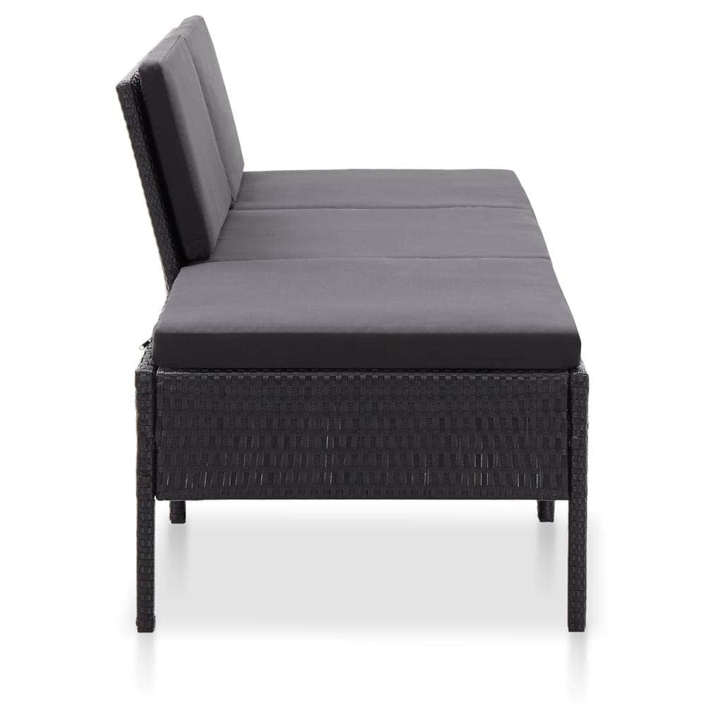 3 Piece Garden Lounge Set with Cushions Poly Rattan Black