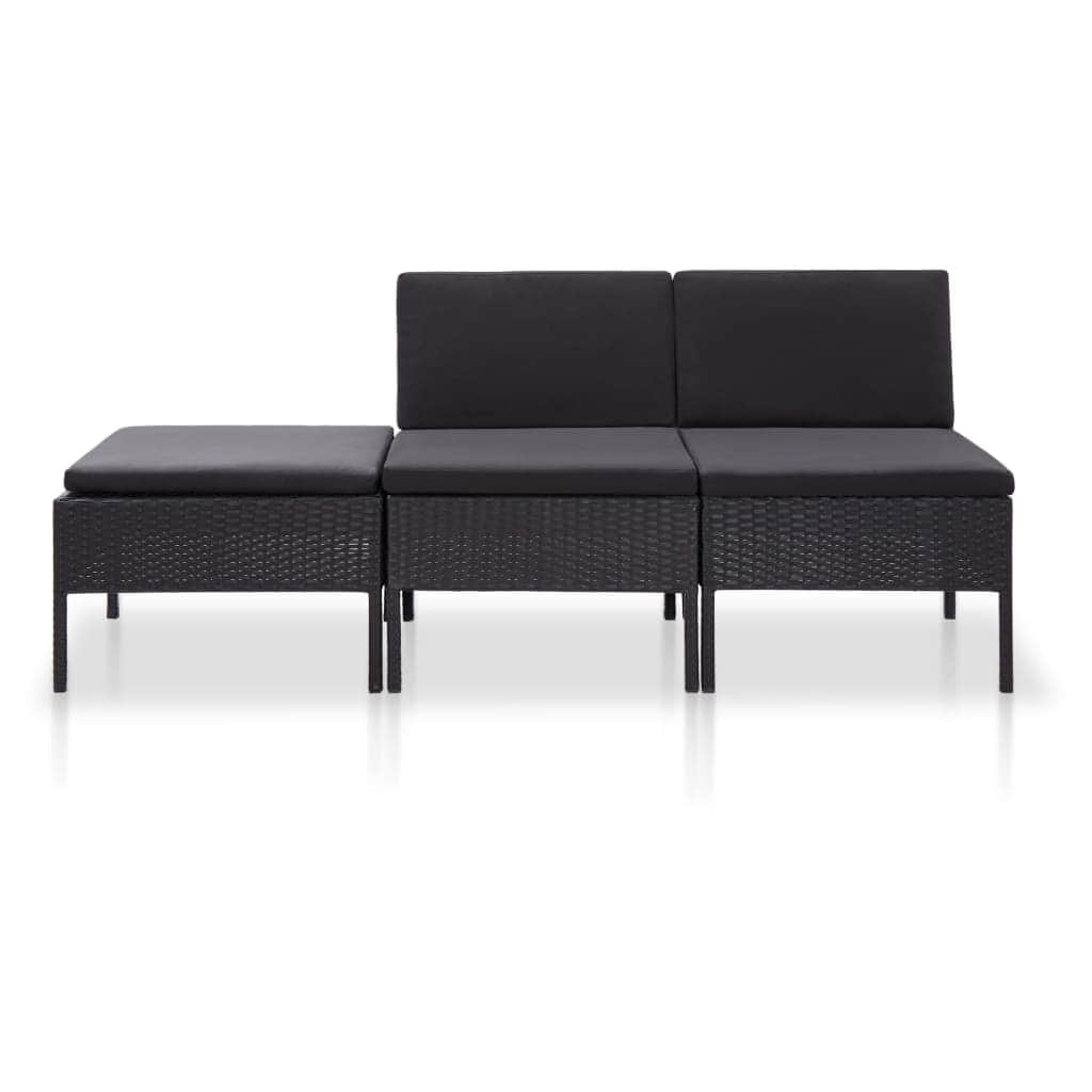3 Piece Garden Lounge Set with Cushions Poly Rattan Black