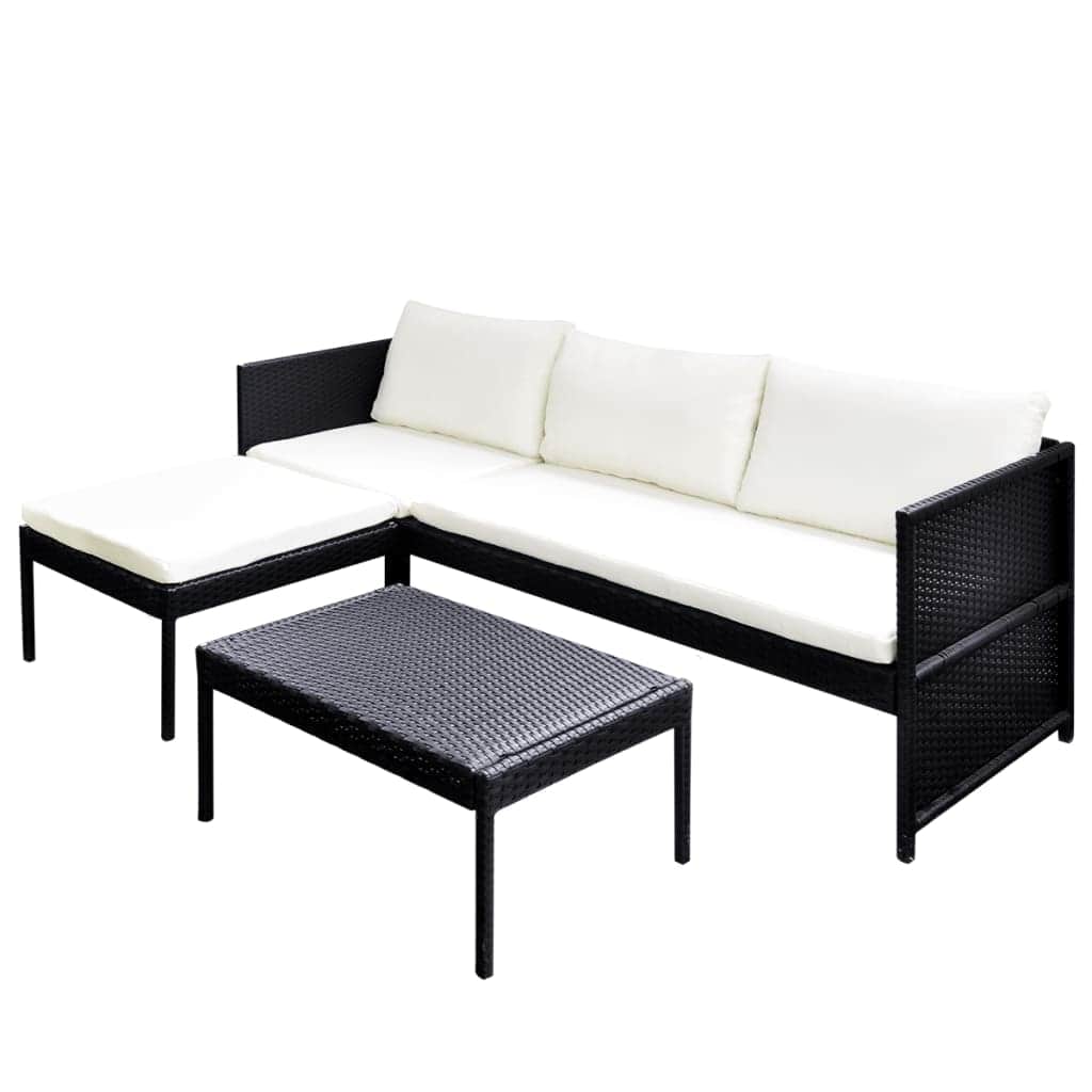 3 Piece Garden Lounge Set with Cushions Poly Rattan Black - Simple deals