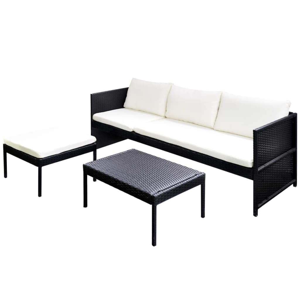 3 Piece Garden Lounge Set with Cushions Poly Rattan Black - Simple deals