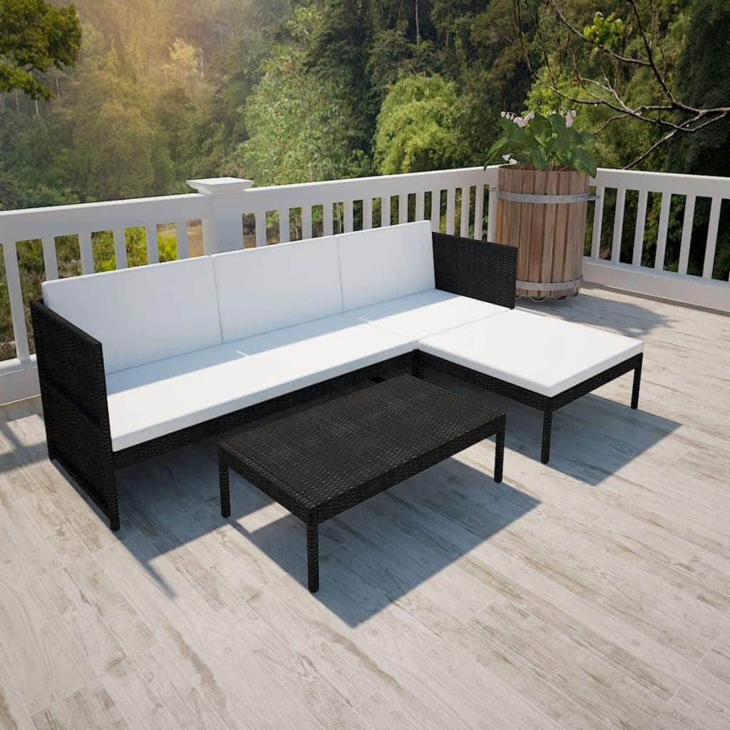 3 Piece Garden Lounge Set with Cushions Poly Rattan Black - Simple deals