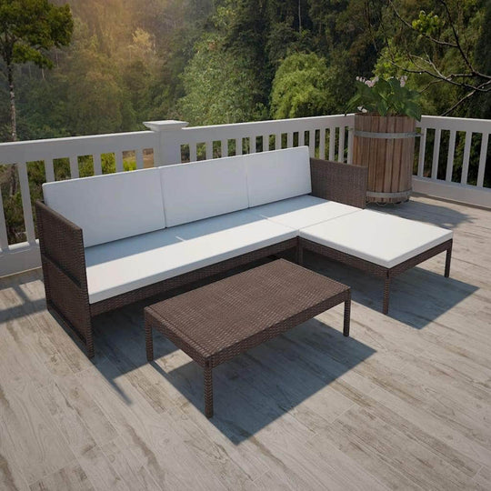 3 Piece Garden Lounge Set with Cushions Poly Rattan Brown - Simple deals