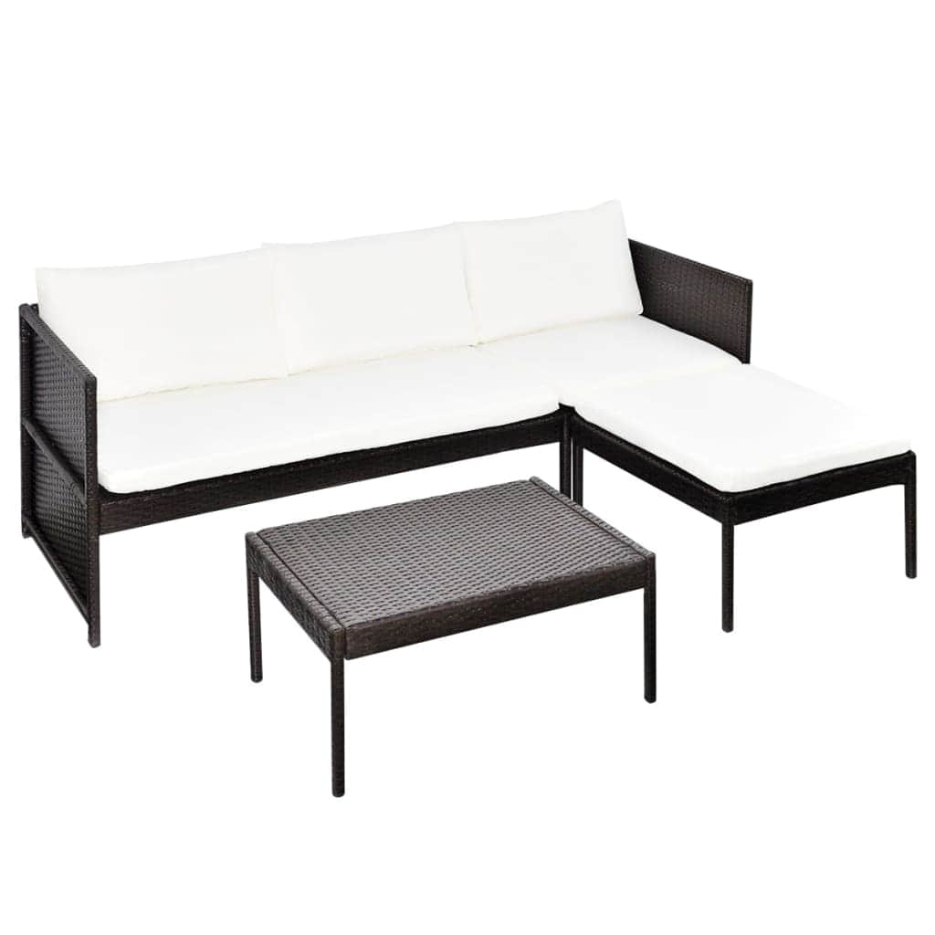 3 Piece Garden Lounge Set with Cushions Poly Rattan Brown - Simple deals