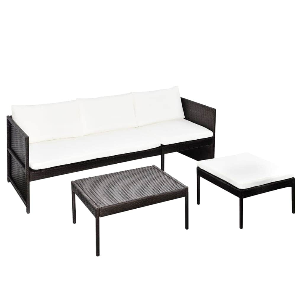 3 Piece Garden Lounge Set with Cushions Poly Rattan Brown - Simple deals