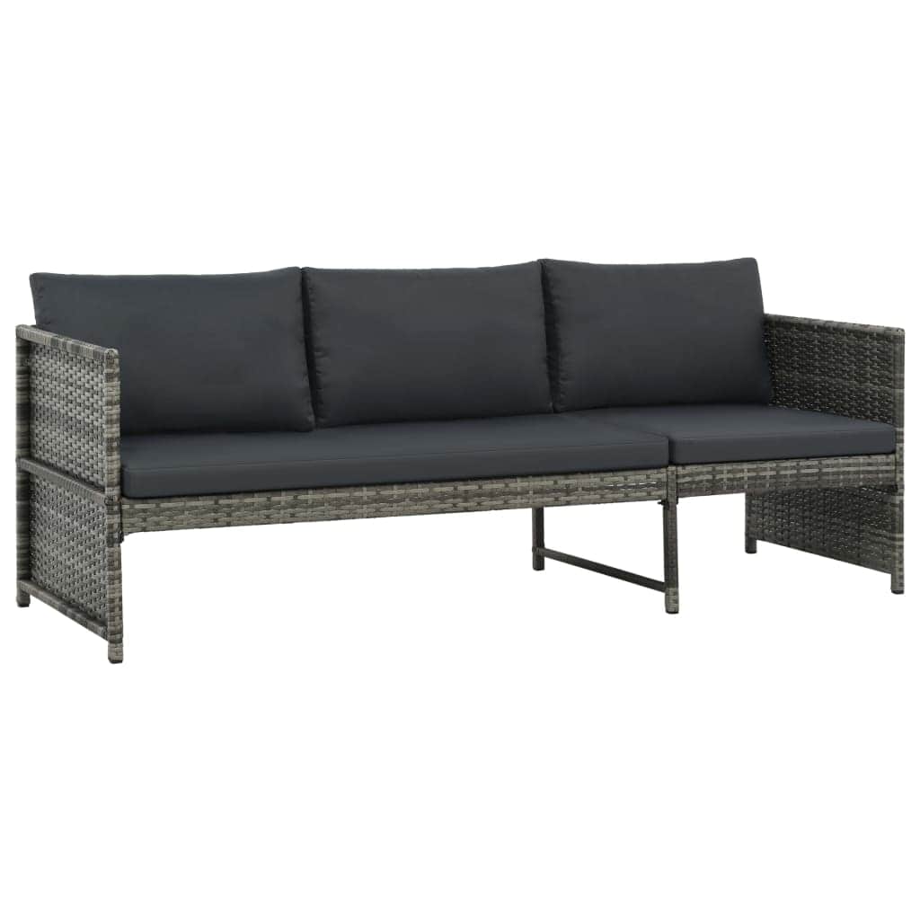 Outdoor Furniture Sets - 3 Piece Garden Lounge Set with Cushions Poly Rattan Grey