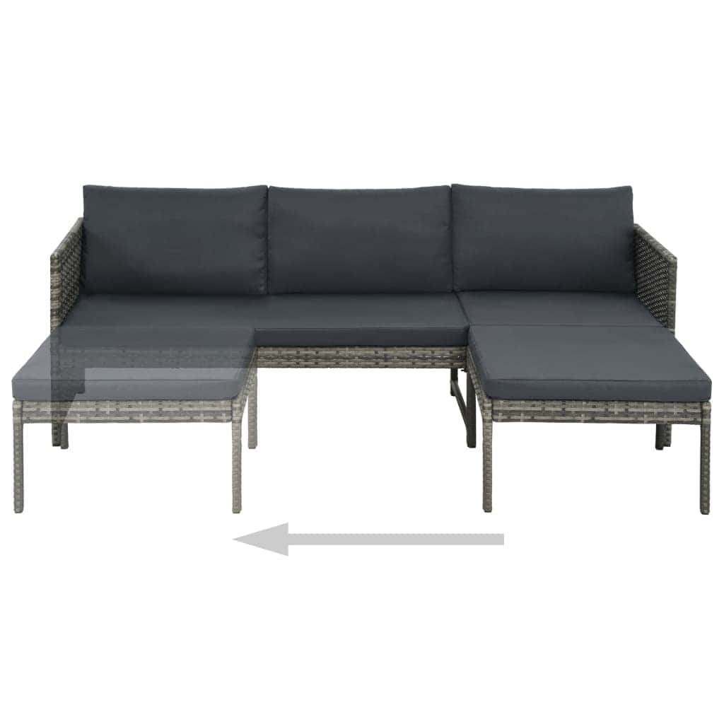 3 Piece Garden Lounge Set with Cushions Poly Rattan Grey | Rattan finish