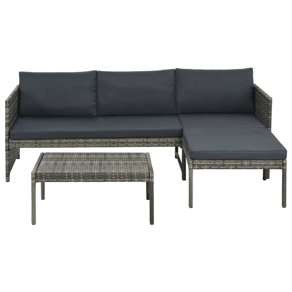 Grey colour - 3 Piece Garden Lounge Set with Cushions Poly Rattan Grey