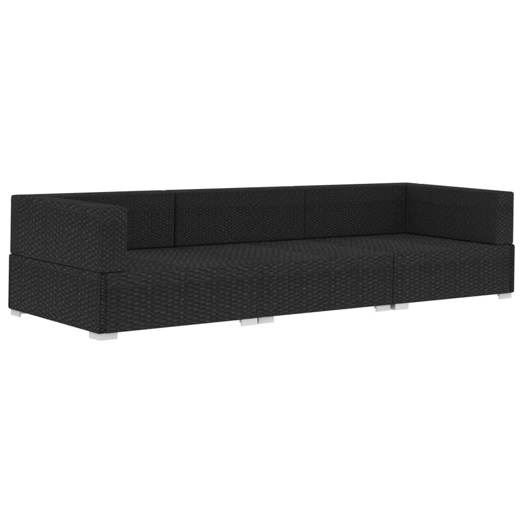 3 Piece Garden Sofa Set with Cushions Poly Rattan Black