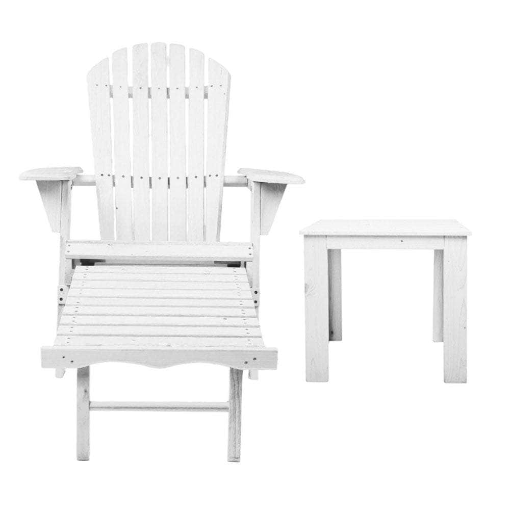 3 Piece Outdoor Adirondack Lounge Beach Chair Set - White