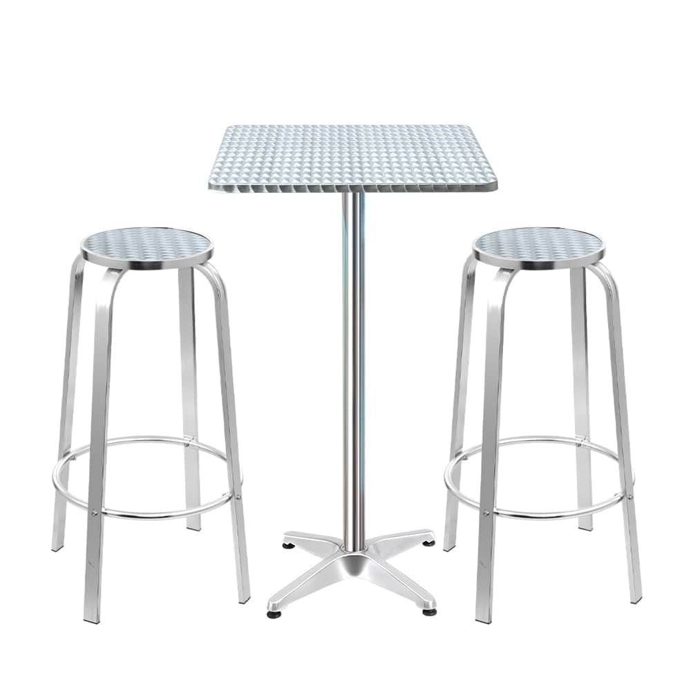 3-Piece Outdoor Bar Set Bistro Table Stools Adjustable Square Cafe - Table & Bar Stools - photo 9