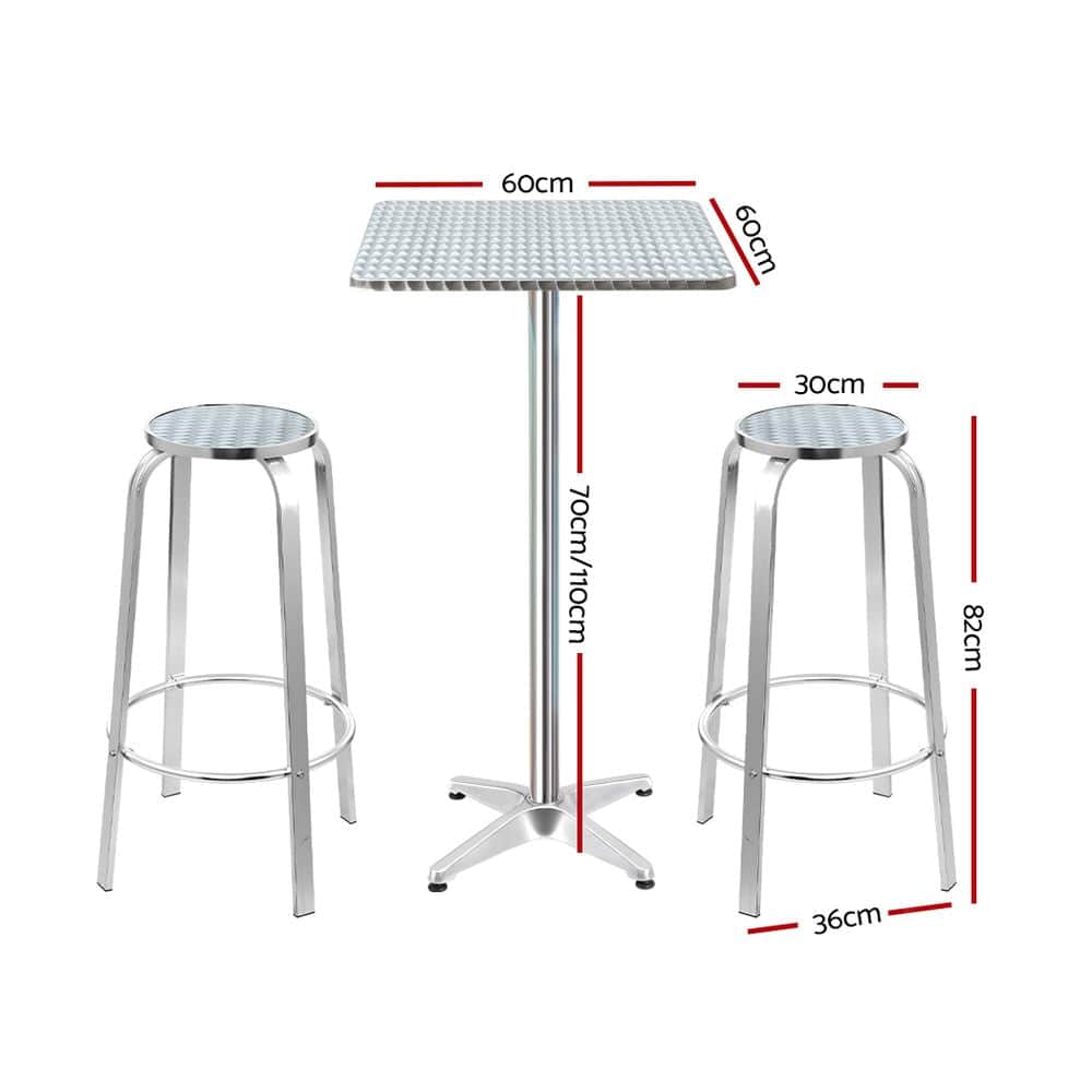 Table & Bar Stools - 3-Piece Outdoor Bar Set Bistro Table Stools Adjustable Square Cafe - photo 10