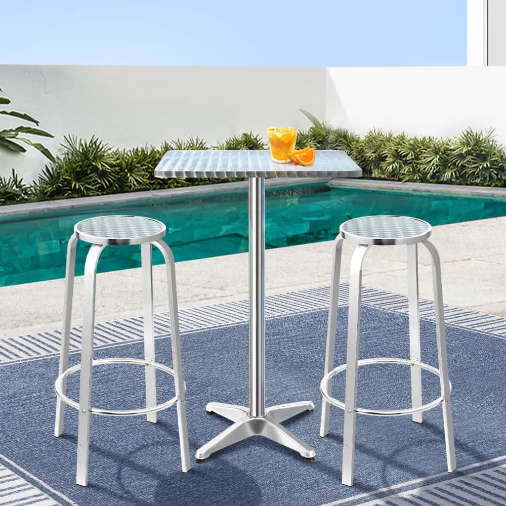 3-Piece Outdoor Bar Set Bistro Table Stools Adjustable Square Cafe | Table & Bar Stools - photo 16