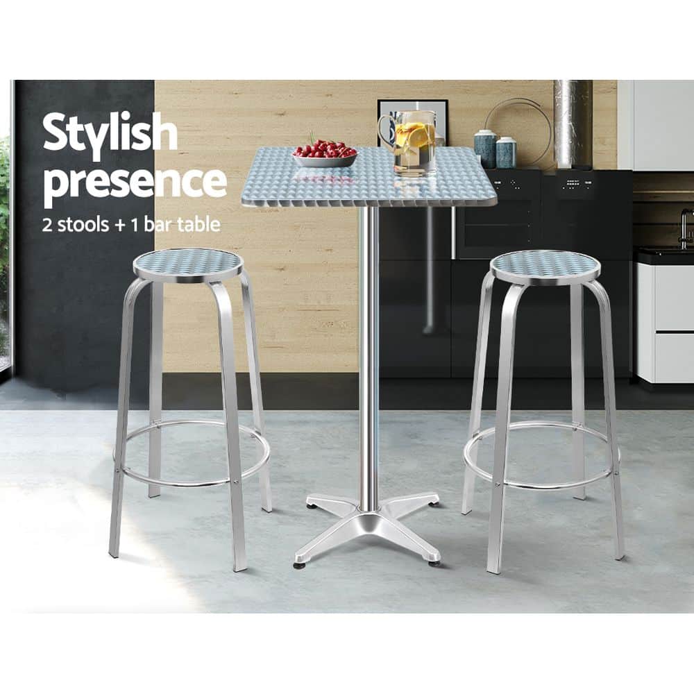 3-Piece Outdoor Bar Set Bistro Table Stools Adjustable Square Cafe | Table & Bar Stools - photo 11