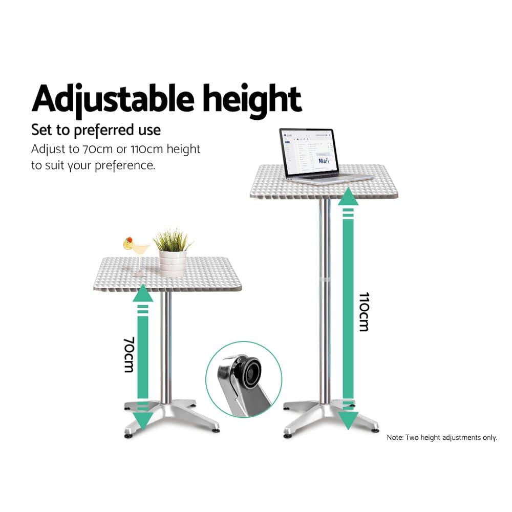 3-Piece Outdoor Bar Set Bistro Table Stools Adjustable Square Cafe with Table & Bar Stools - photo 13