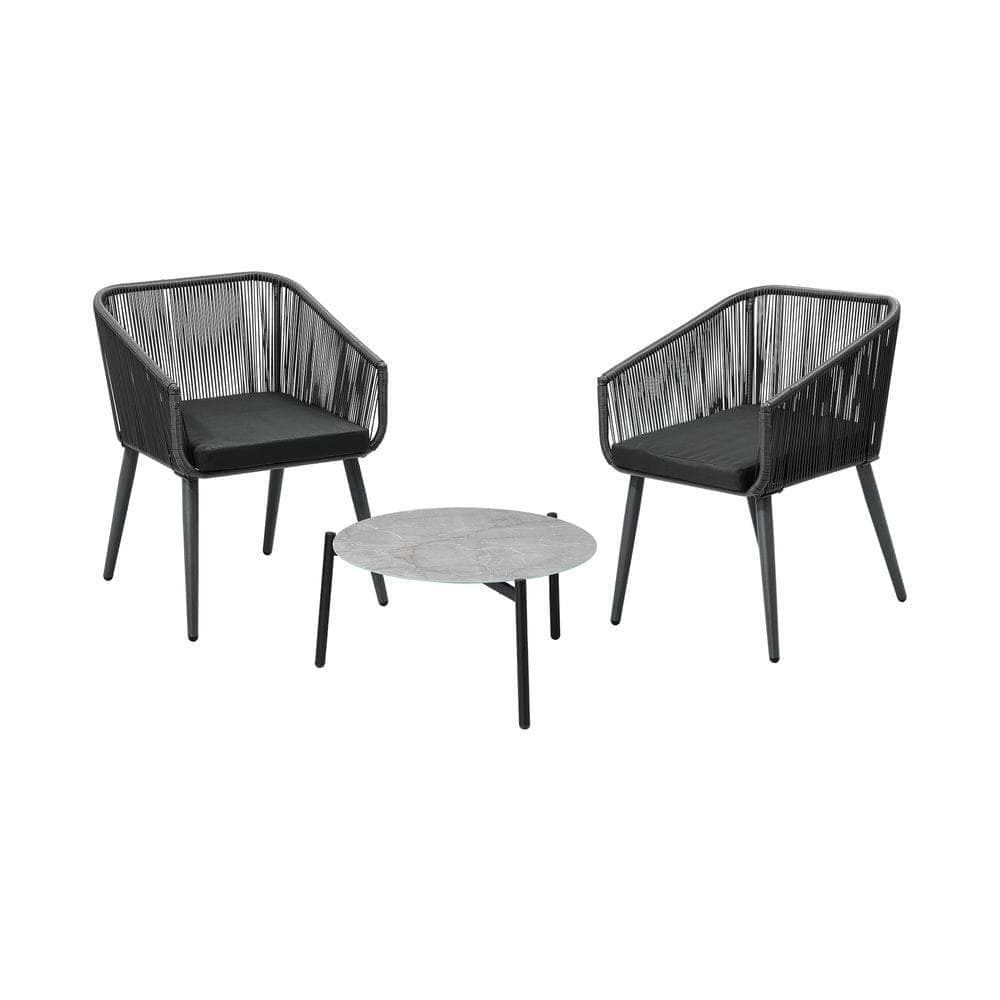 3 Piece Outdoor Lounge Set Polyester rope detailing