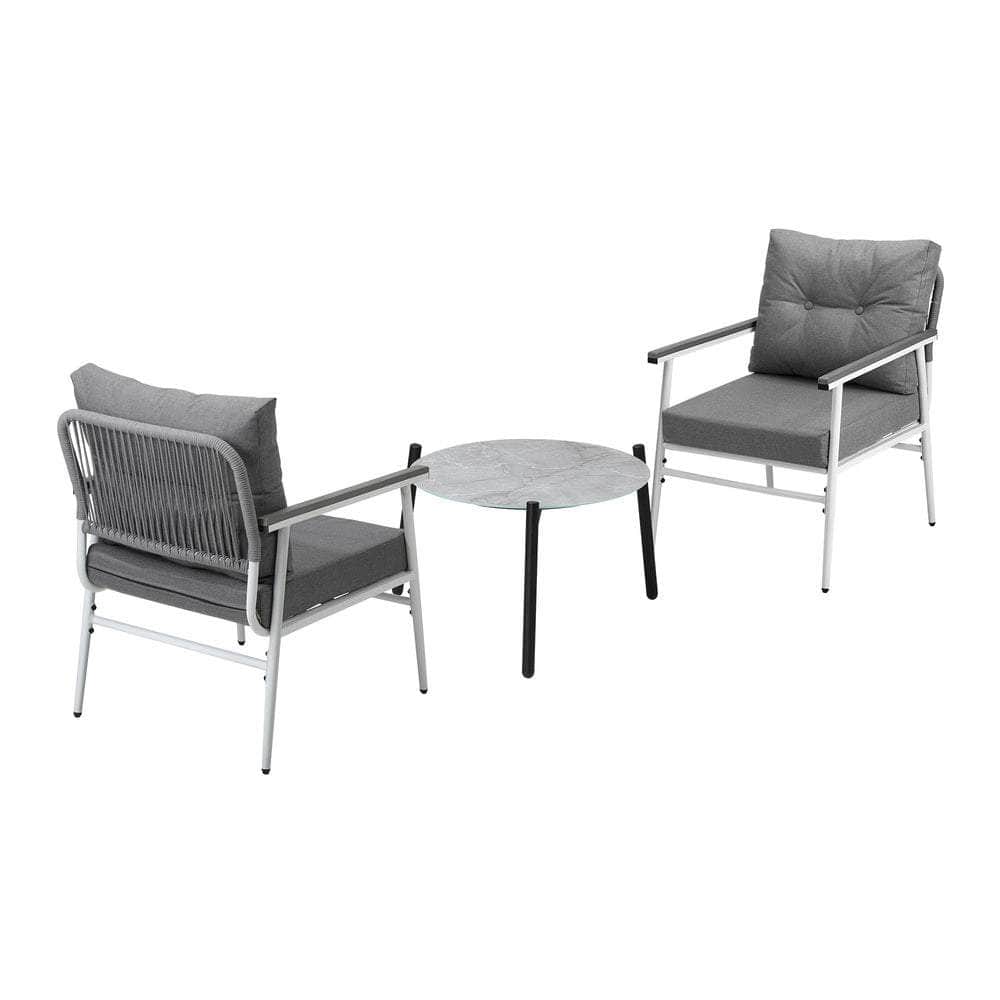 3 Piece Outdoor Patio Set 50cm Table Grey and Black Armchair