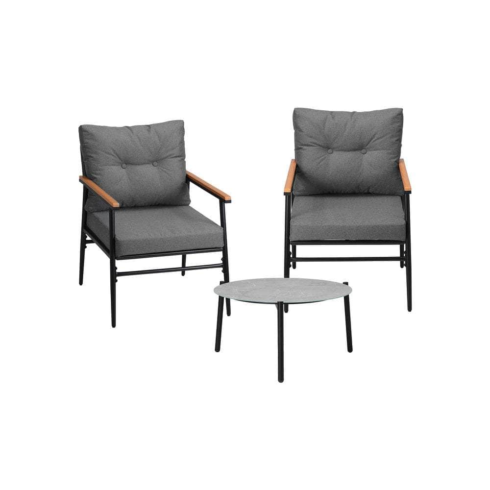 3 Piece Outdoor Patio Set 50cm Table Grey and Black Armchair