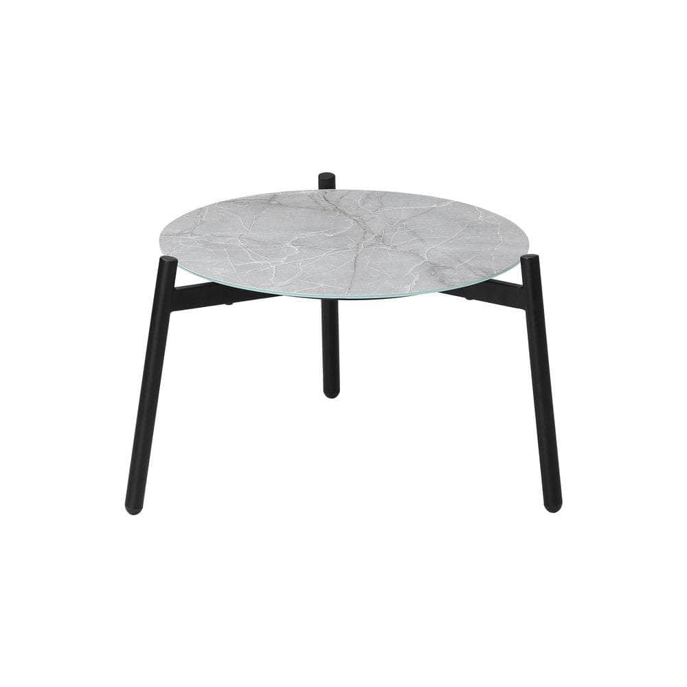 3 Piece Outdoor Patio Set 50cm Table Grey and Black Armchair