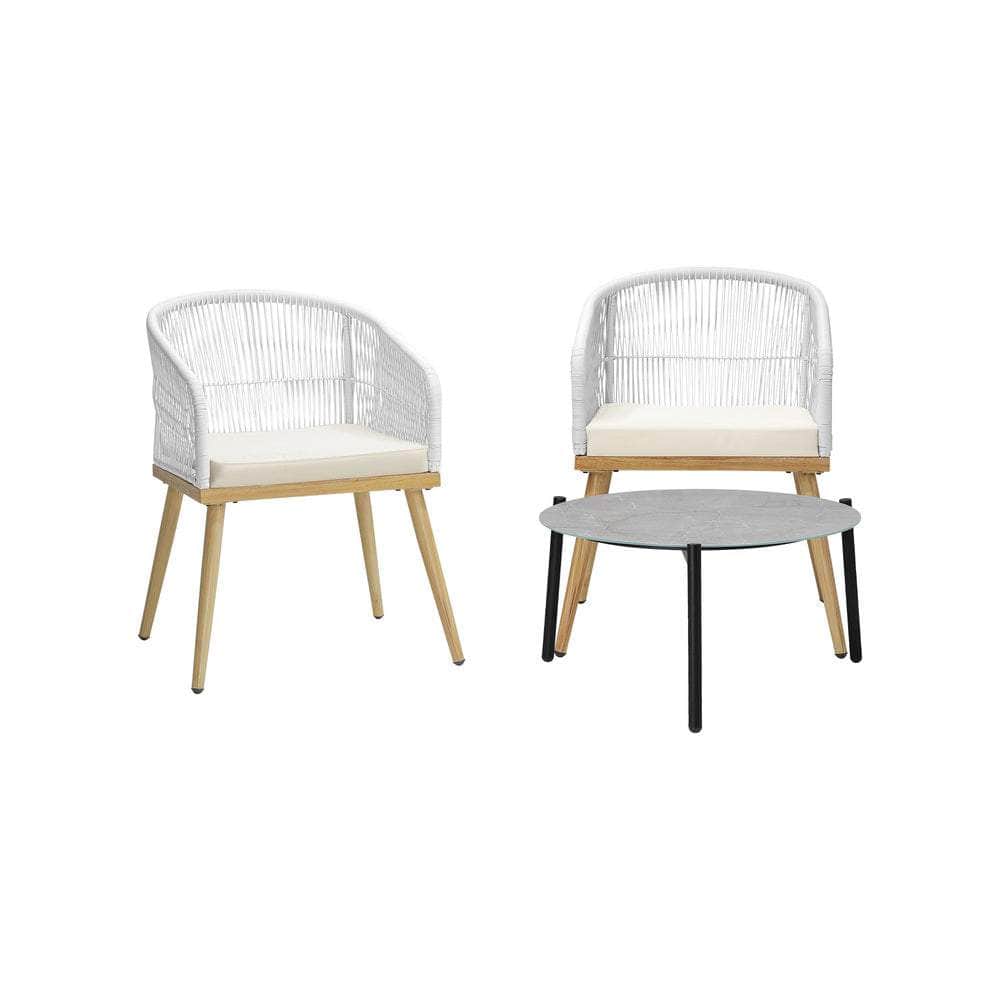 3 Piece Outdoor Patio Set 70cm Table Polyester Chair Rope