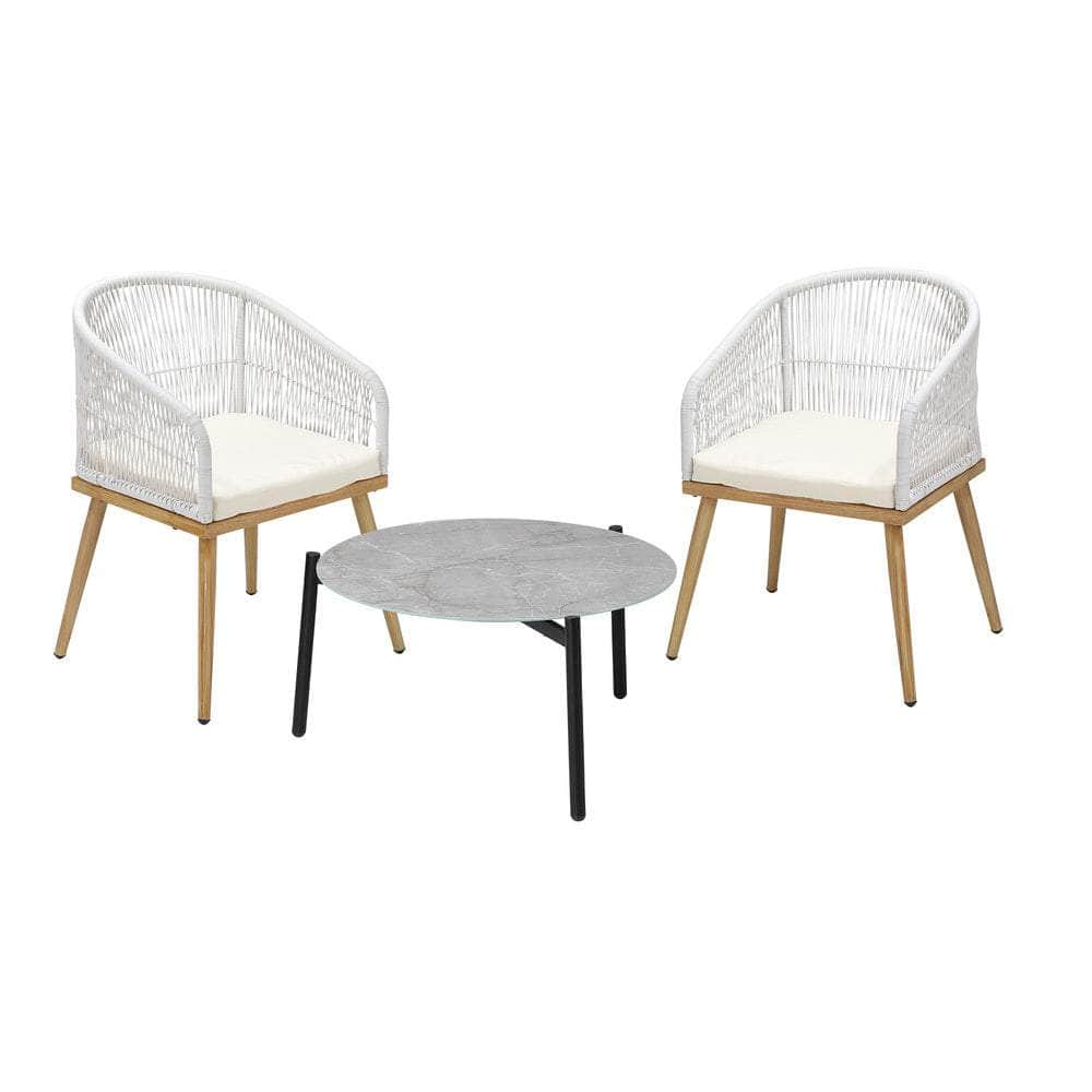 3 Piece Outdoor Patio Set 70cm Table Polyester Chair Rope