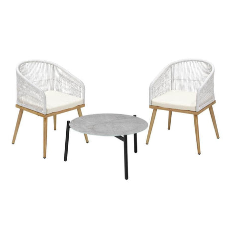 3 Piece Outdoor Patio Set 70cm Table Polyester Chair Rope