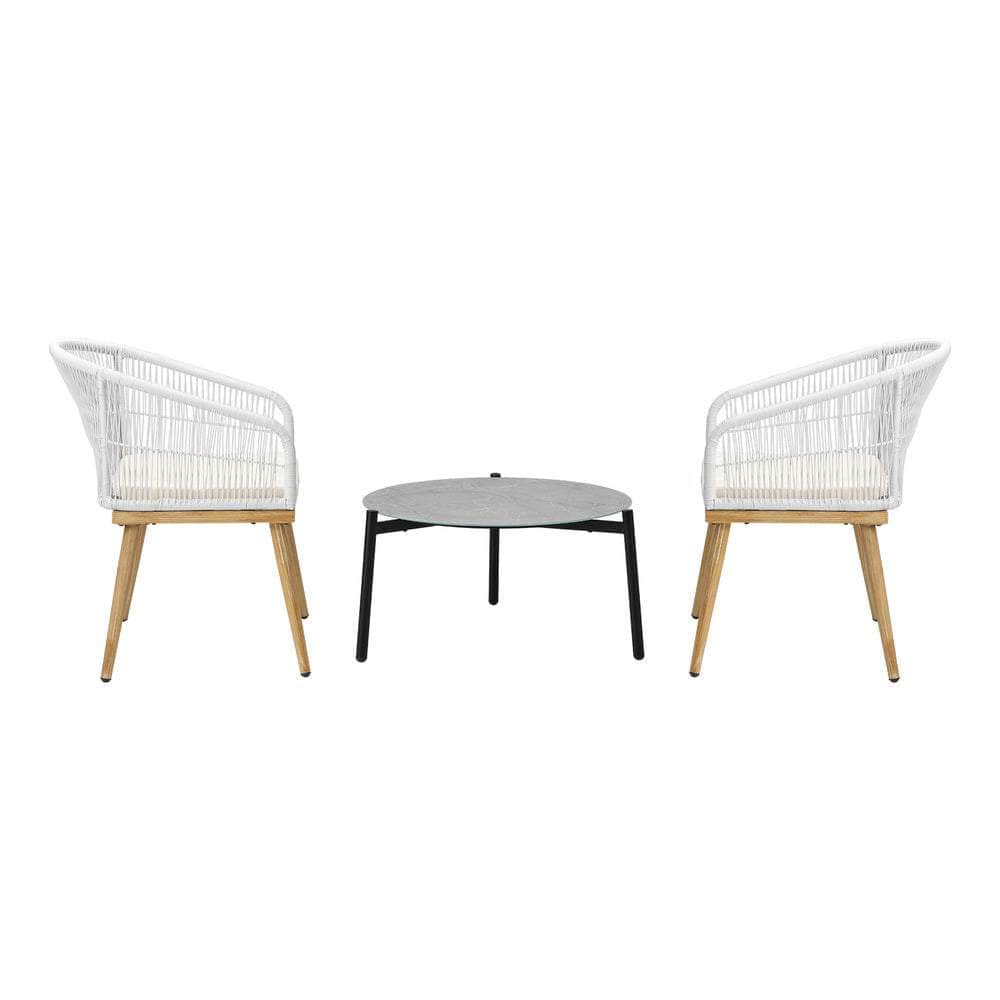 3 Piece Outdoor Patio Set 70cm Table Polyester Chair Rope