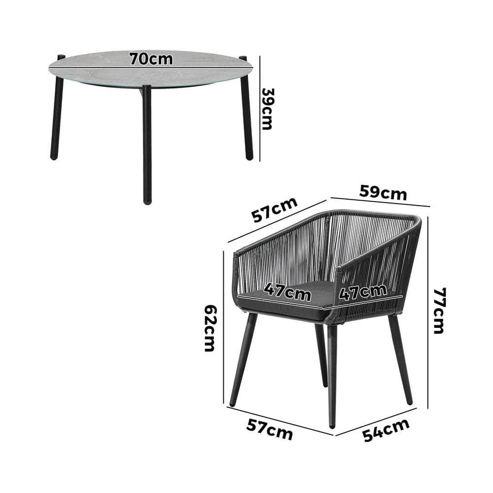 3 Piece Outdoor Patio Set 70cm Table Polyester rope