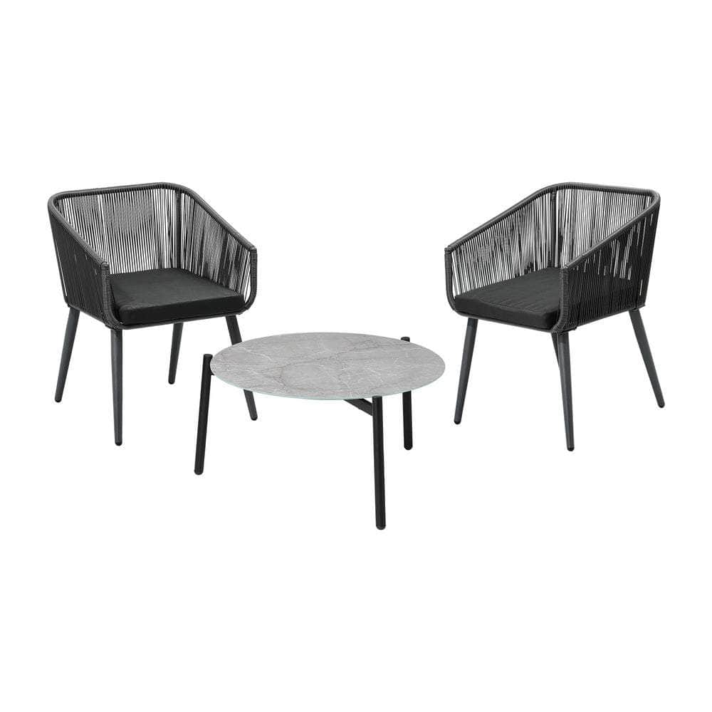 3 Piece Outdoor Patio Set 70cm Table Polyester rope