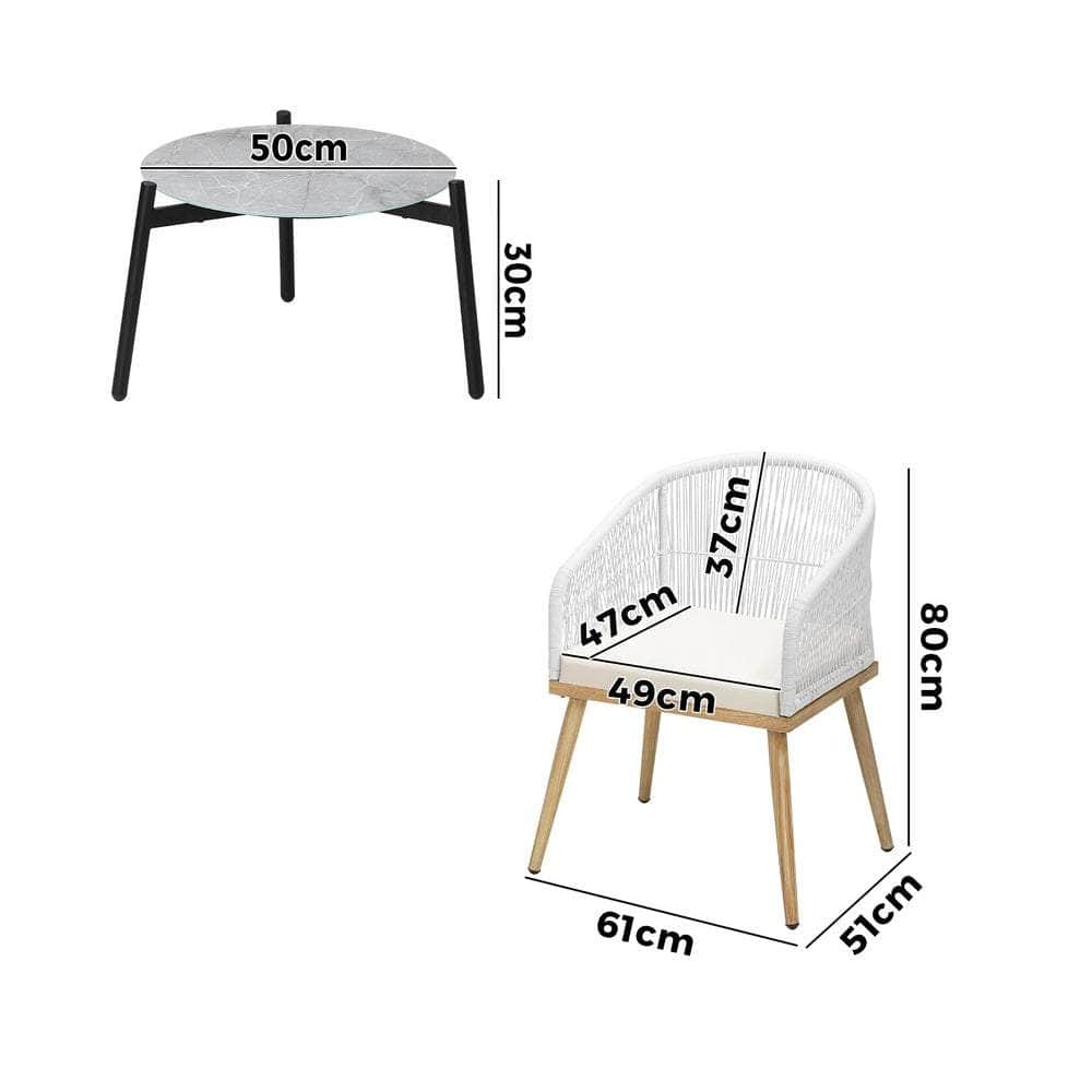 3 Piece Outdoor Patio Set Lounge Furniture Sets 50cm Table
