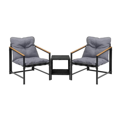 3 Piece Outdoor Patio Set Metal Chairs Rattan Table