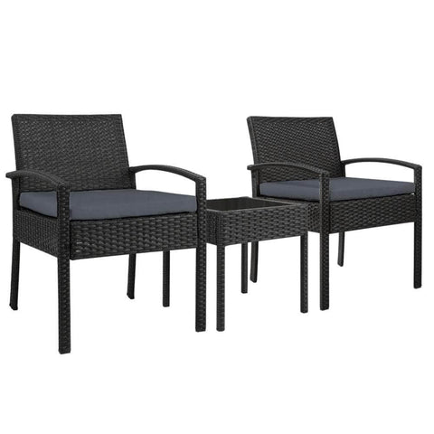 3Pc Patio Furniture Bistro Set Wicker Outdoor Lounge Setting Black