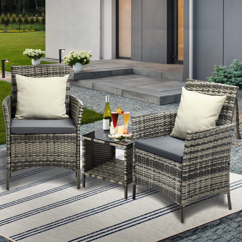 Outdoor Patio Set - 3-Piece Outdoor Wicker Bistro Set - Patio Garden Table & Chairs - photo 10
