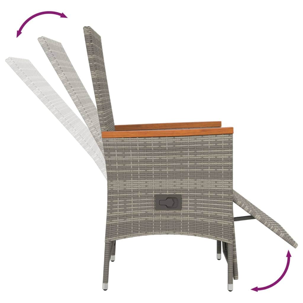3-Piece Poly Rattan Garden Dining Set in Grey with Cushions